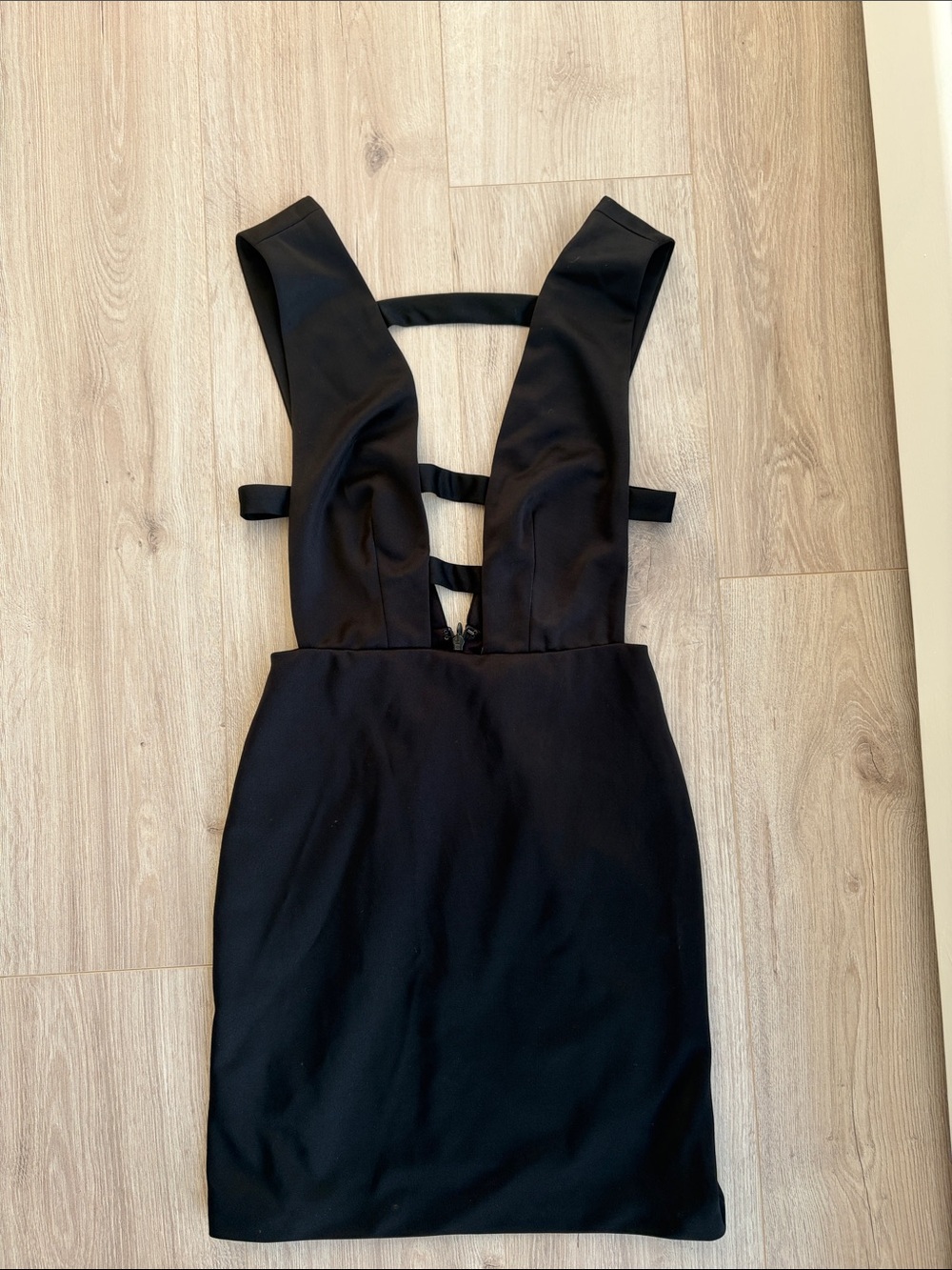 AQ/AQ Black Plunge Backless Strap Bodycon Dress